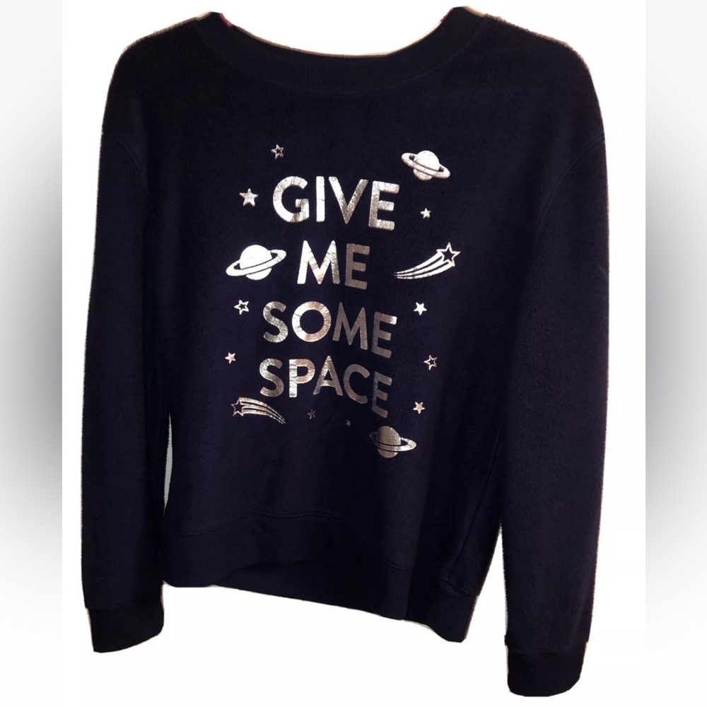 No Boundries Size S Give Me Some Space Navy Fuzzy Lounge Sweater Pullover
